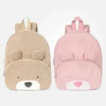 Zainetti a forma di orsetto nei colori marrone nocciola e rosa confetto affiancati
