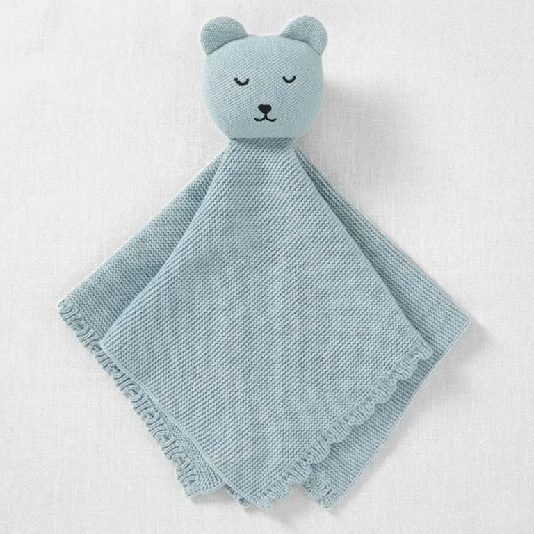 Doudou in maglia di cotone azzurro per neonato