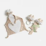 Set nascita personalizzato beige con doudou, sonaglio e anello dentizione
